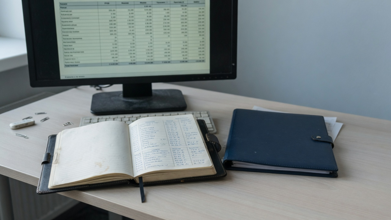 AI-generated editorial image: An institutional corporate finance desk with closed documents and financial statements.