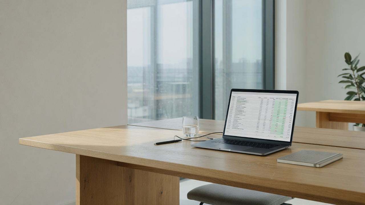AI-generated editorial image: Modern financial terminal desk displaying electronic trading contracts with subtle natural daylight