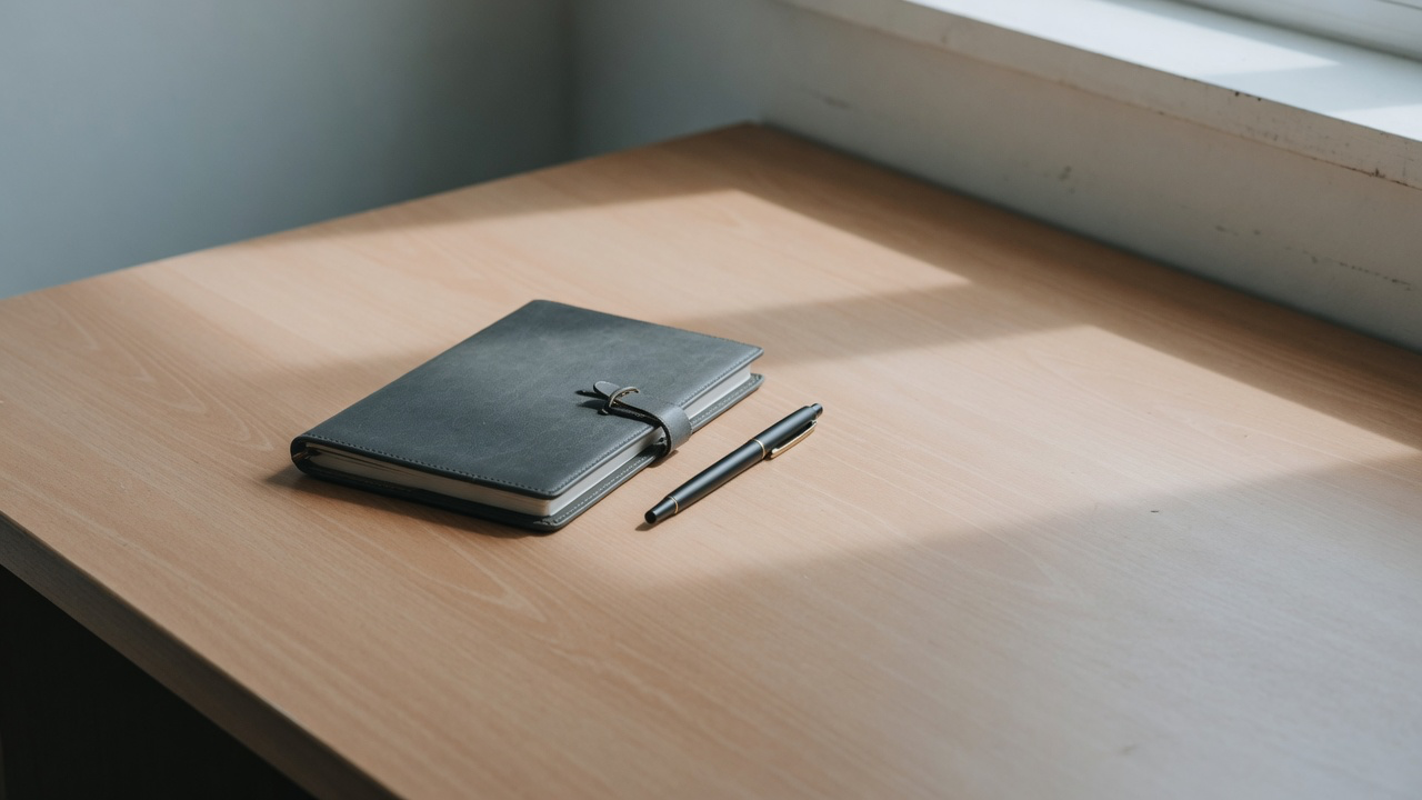 AI-generated editorial image: Conceptual minimalist view of personal retirement accounts and tax planning documents on an office desk